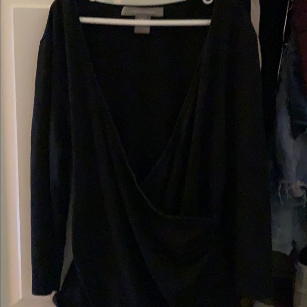 Ellen Tracy Black 3/4 sleeve Wrap Blouse